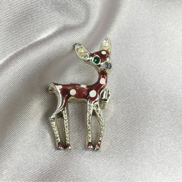 Vintage Reindeer Pin Tiny Christmas Bambi Rudolph The Red Nose Reindeer Brooch - Picture 11 of 11